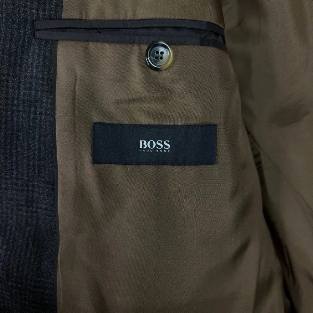 Hugo Boss Brown Glen Plaid Wool Blazer Sport Coat Jacket Blazer Business 42L